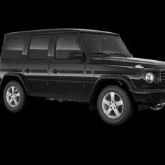 Czarny g wagon, ikona stylu i terenowej mocy, prezentuje się na czarnym tle.